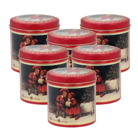 1928 Jewelry Classic Christmas Carolers Distressed Red Round Holiday Tin Box Can Set (Pack Of 6)