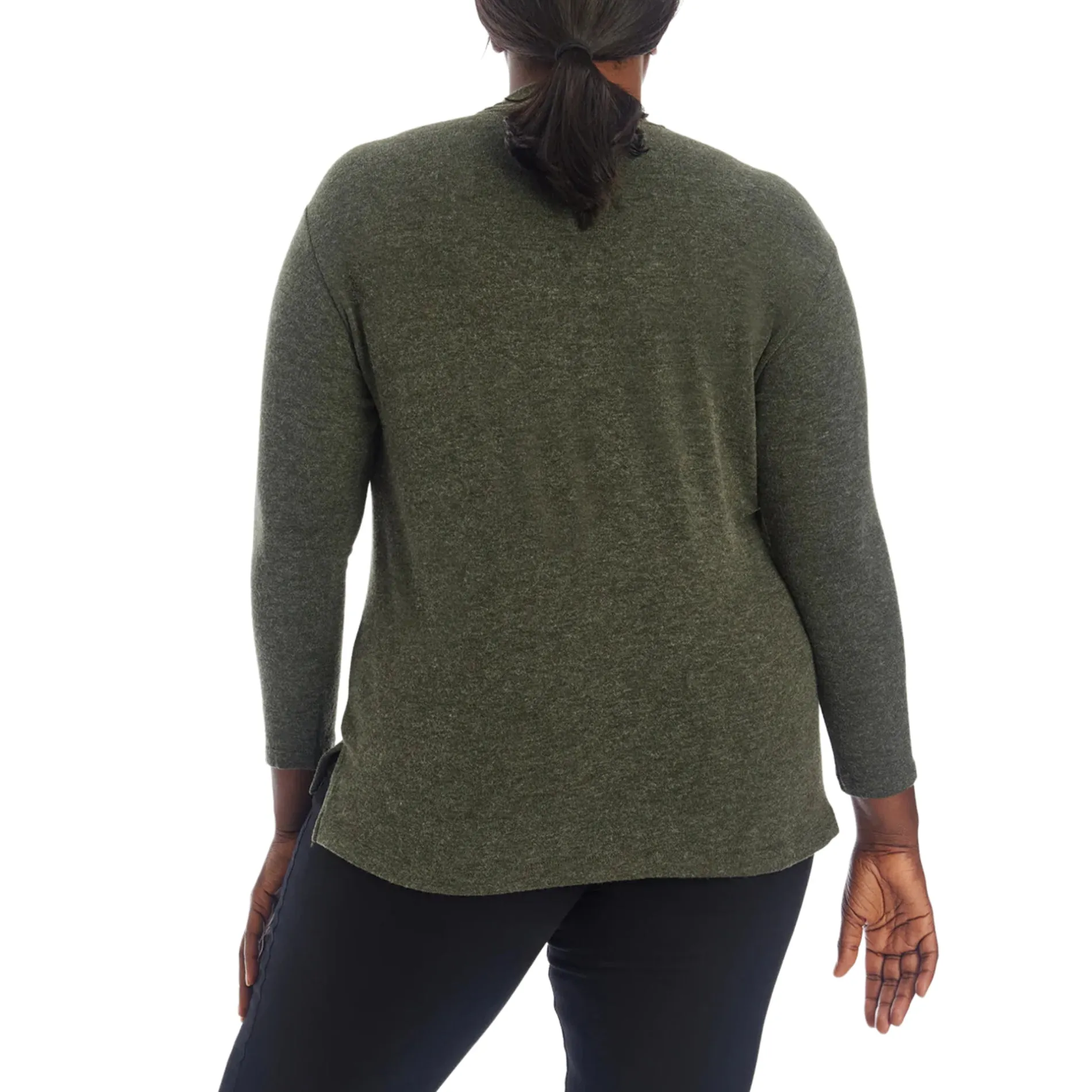 1.STATE Women's Plus Long Sleeve Drop Shoulder Keyhole Top Sweater