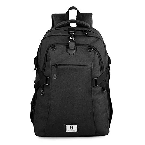 2-FNS Oxford Laptop Backpack, USB Charging & Headphone Port with Basketball Met