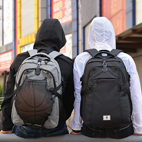 2-FNS Oxford Laptop Backpack, USB Charging & Headphone Port with Basketball Met