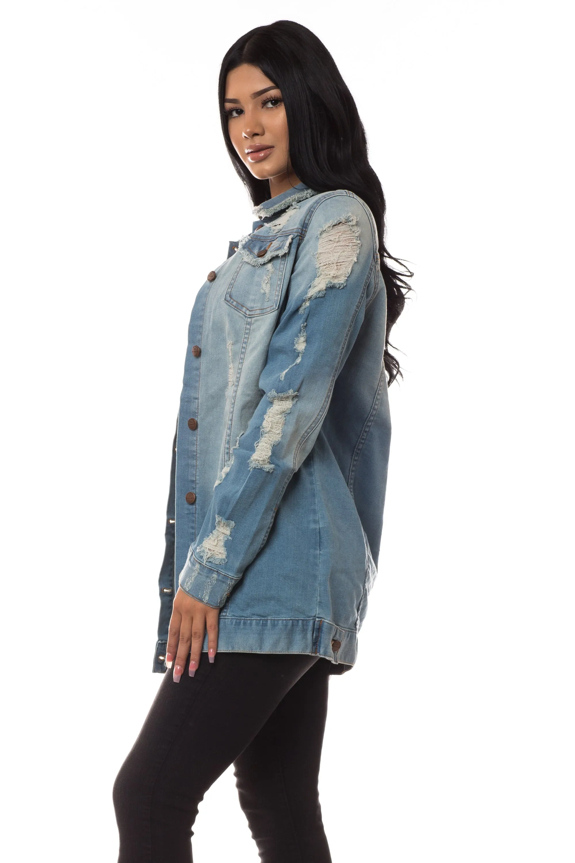 8025F Women's Oversized Distressed Denim Jacket