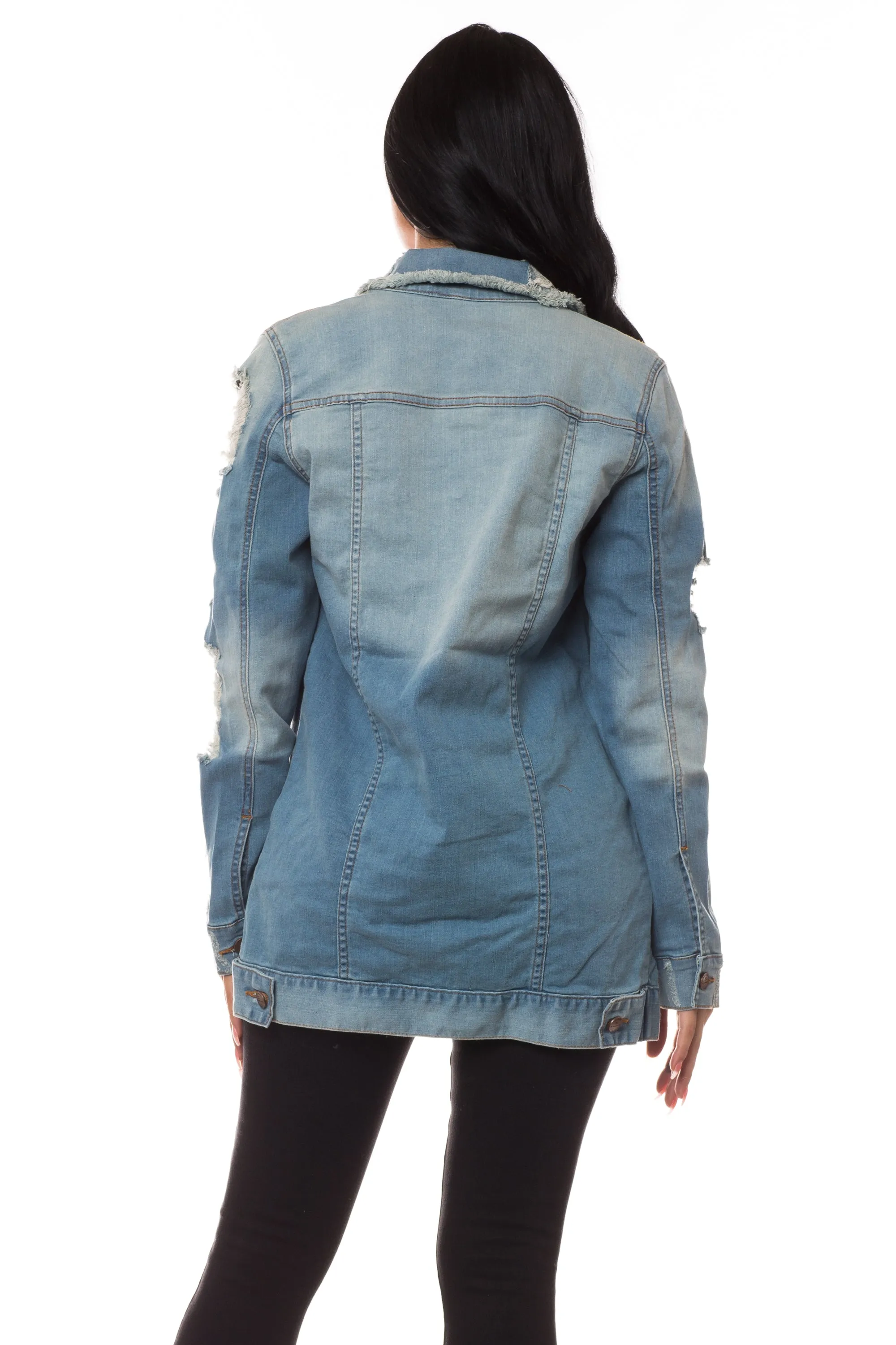 8025F Women's Oversized Distressed Denim Jacket