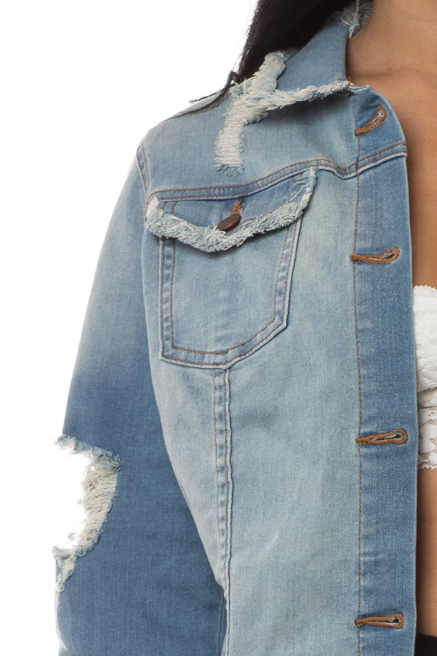 8025F Women's Oversized Distressed Denim Jacket