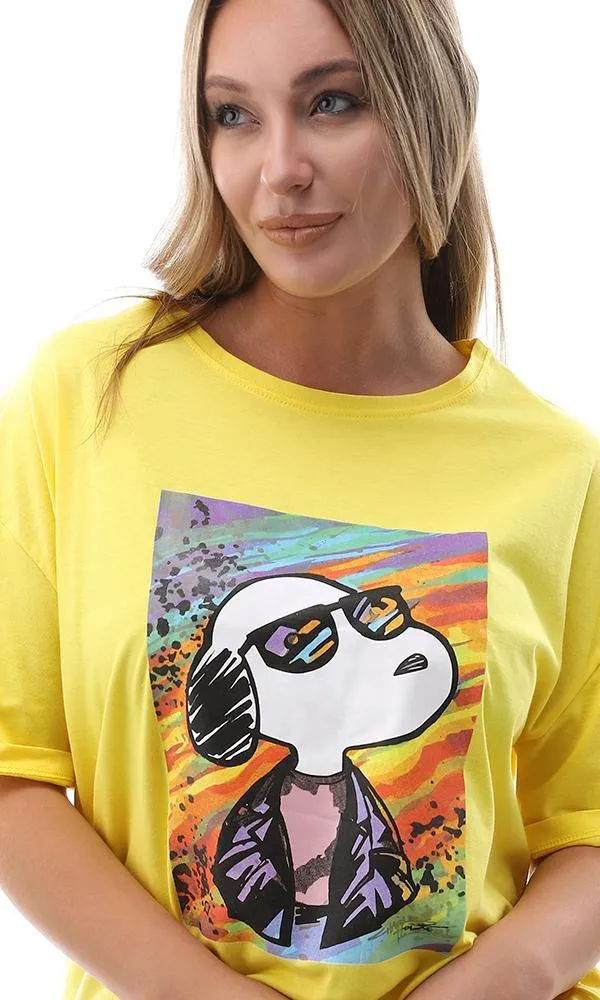 94865 Printed Snoopy Round Yellow Short Sleeves Tee