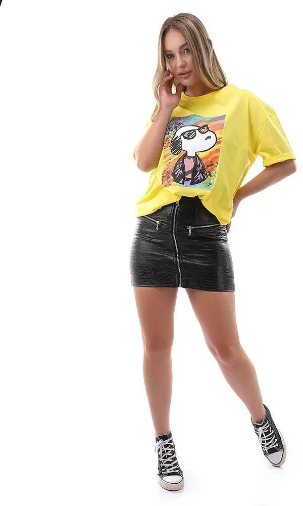 94865 Printed Snoopy Round Yellow Short Sleeves Tee