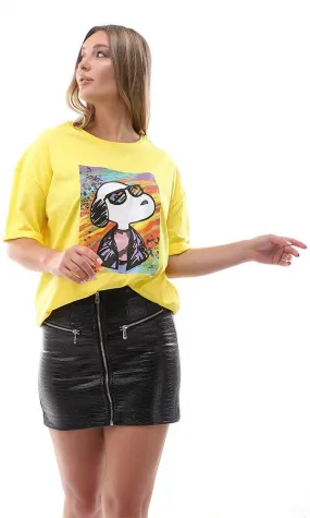 94865 Printed Snoopy Round Yellow Short Sleeves Tee