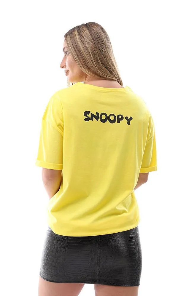 94865 Printed Snoopy Round Yellow Short Sleeves Tee