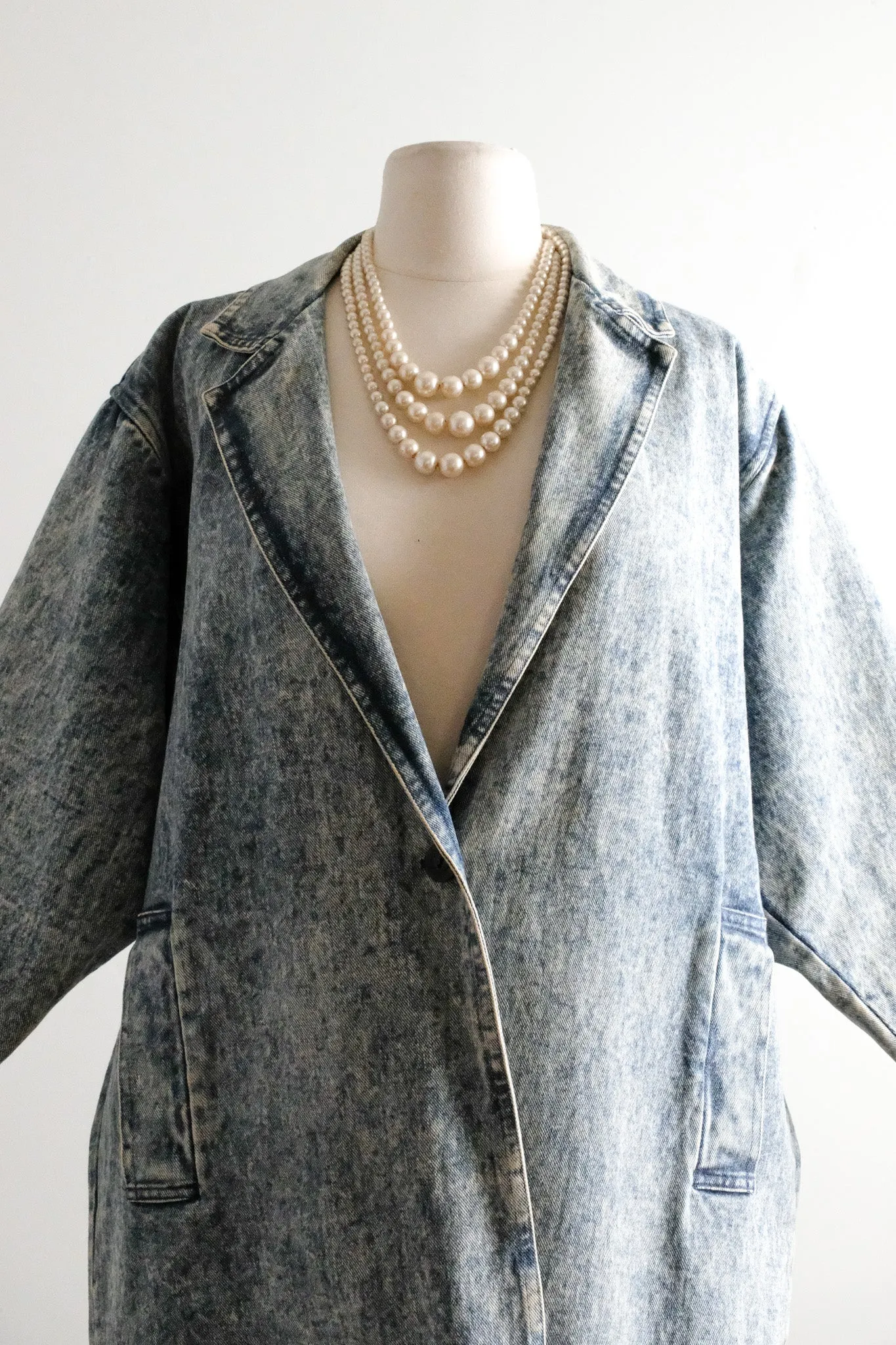 ACID WASH 1980's On the Verge Denim Duster / Sz M