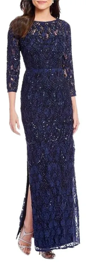 Aidan Mattox Long Sleeve Long Formal Lace Dress