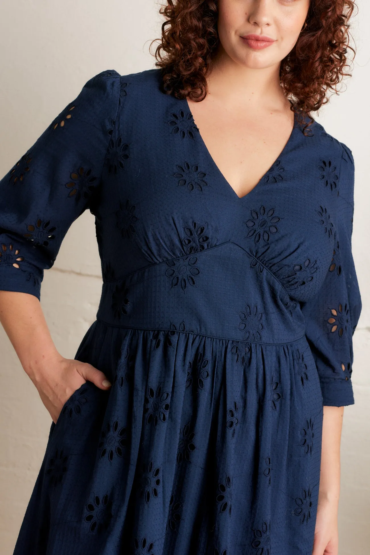 Amelia Floral Broderie Ink Navy Dress