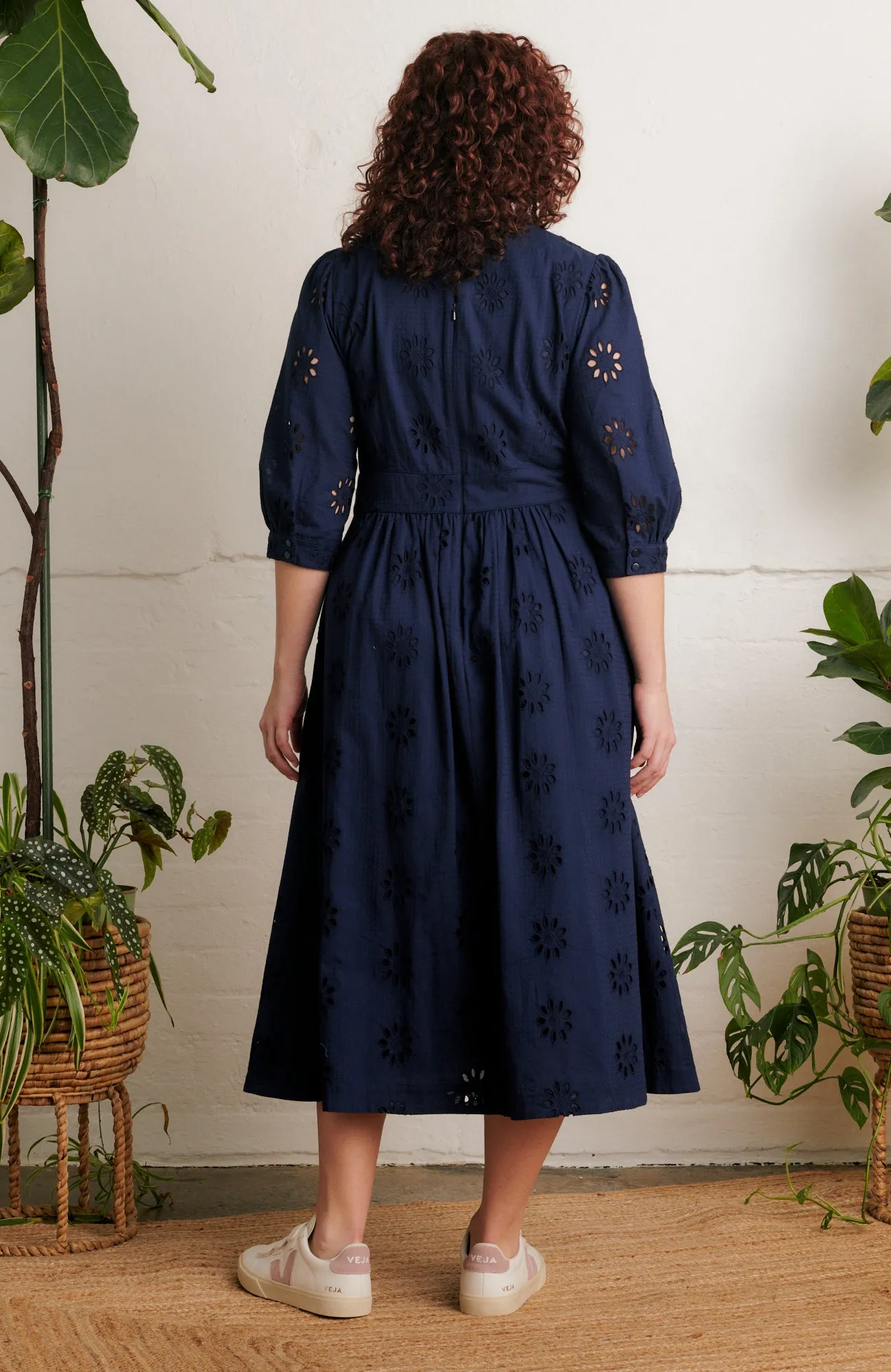 Amelia Floral Broderie Ink Navy Dress