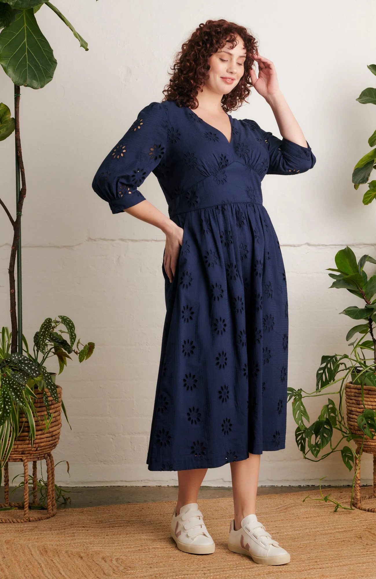 Amelia Floral Broderie Ink Navy Dress