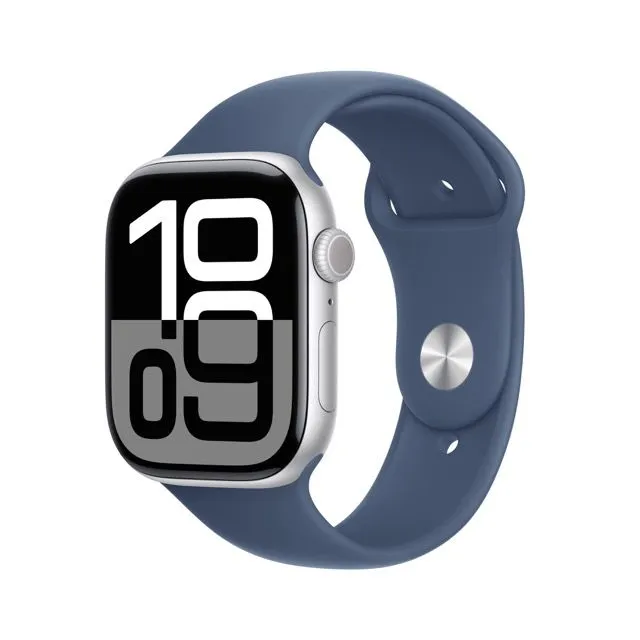 Apple Watch Series 10 GPS   Cellular Silver Aluminum Case with Denim Sport Band