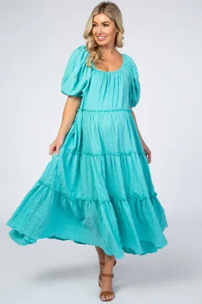 Aqua Textured Tiered Maternity Midi Dress