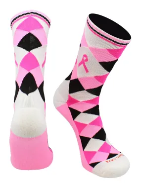 Argyle Breast Cancer Awareness Ribbon Socks