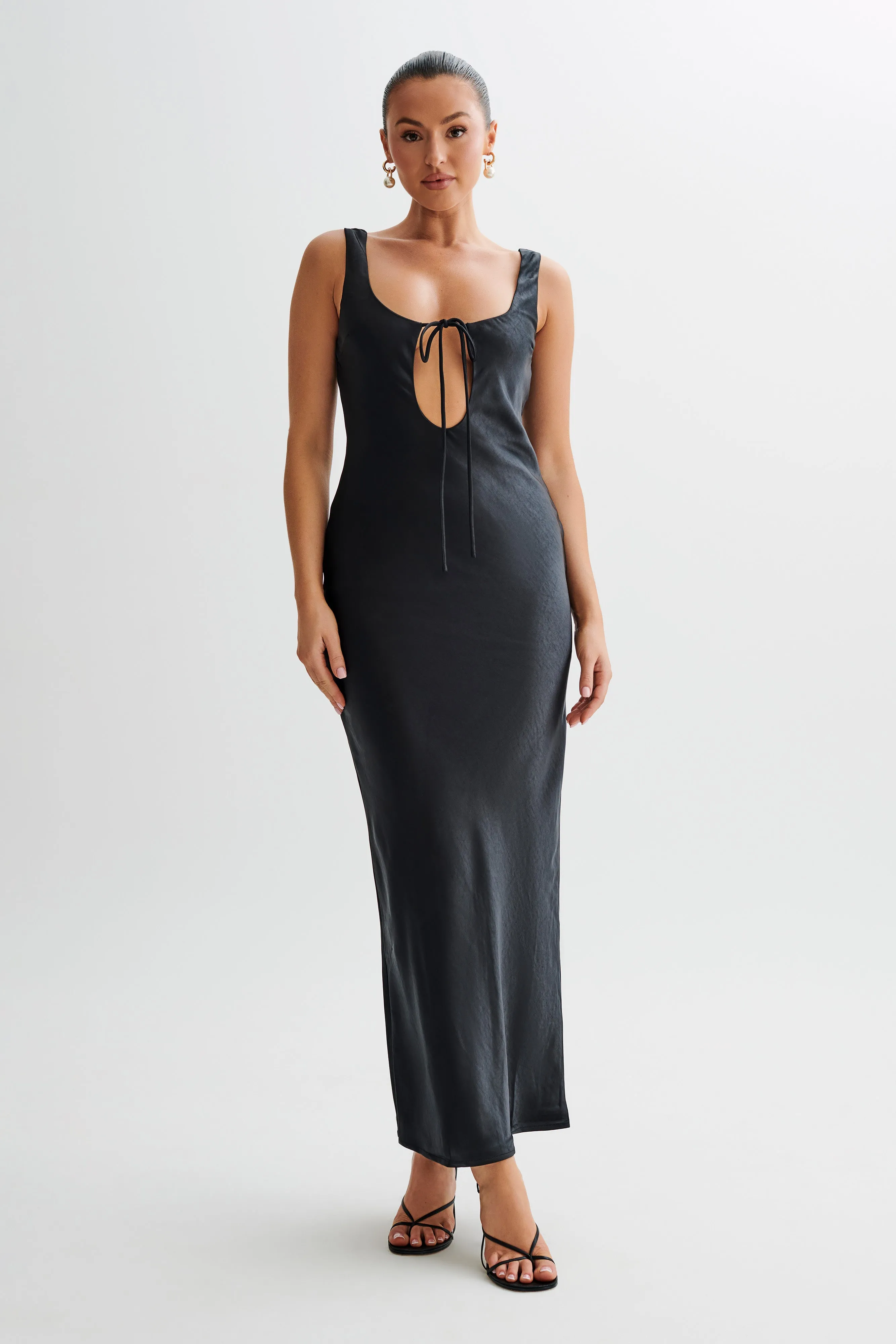 Aubrie Keyhole Satin Maxi Dress - Black