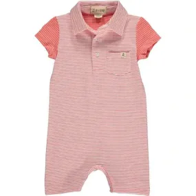 Baby Boy's Striped Saltash Polo Romper In Coral | Me & Henry