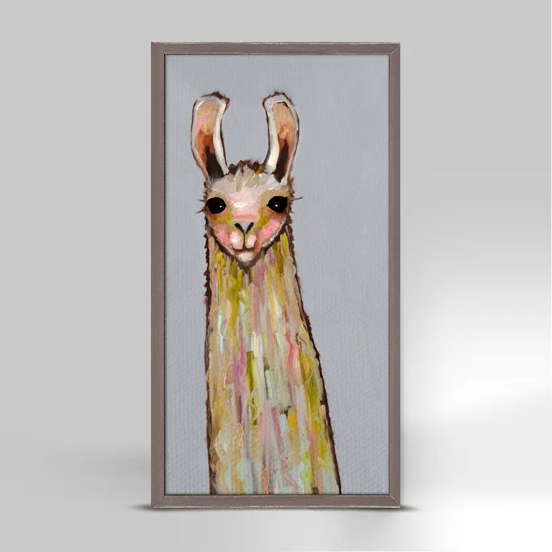 Baby Llama On Gray Mini Framed Canvas