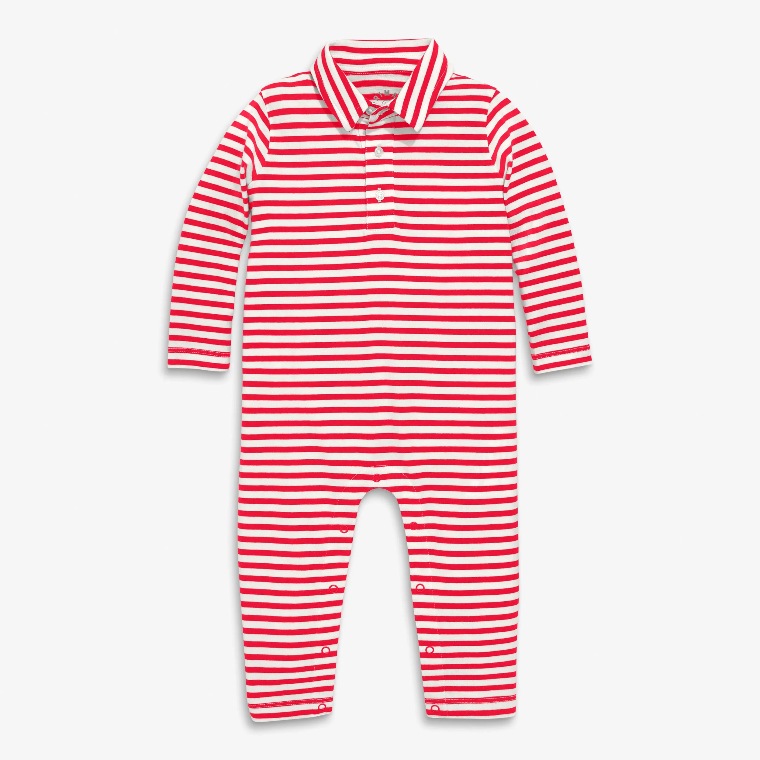 Baby long sleeve polo romper in mini stripe