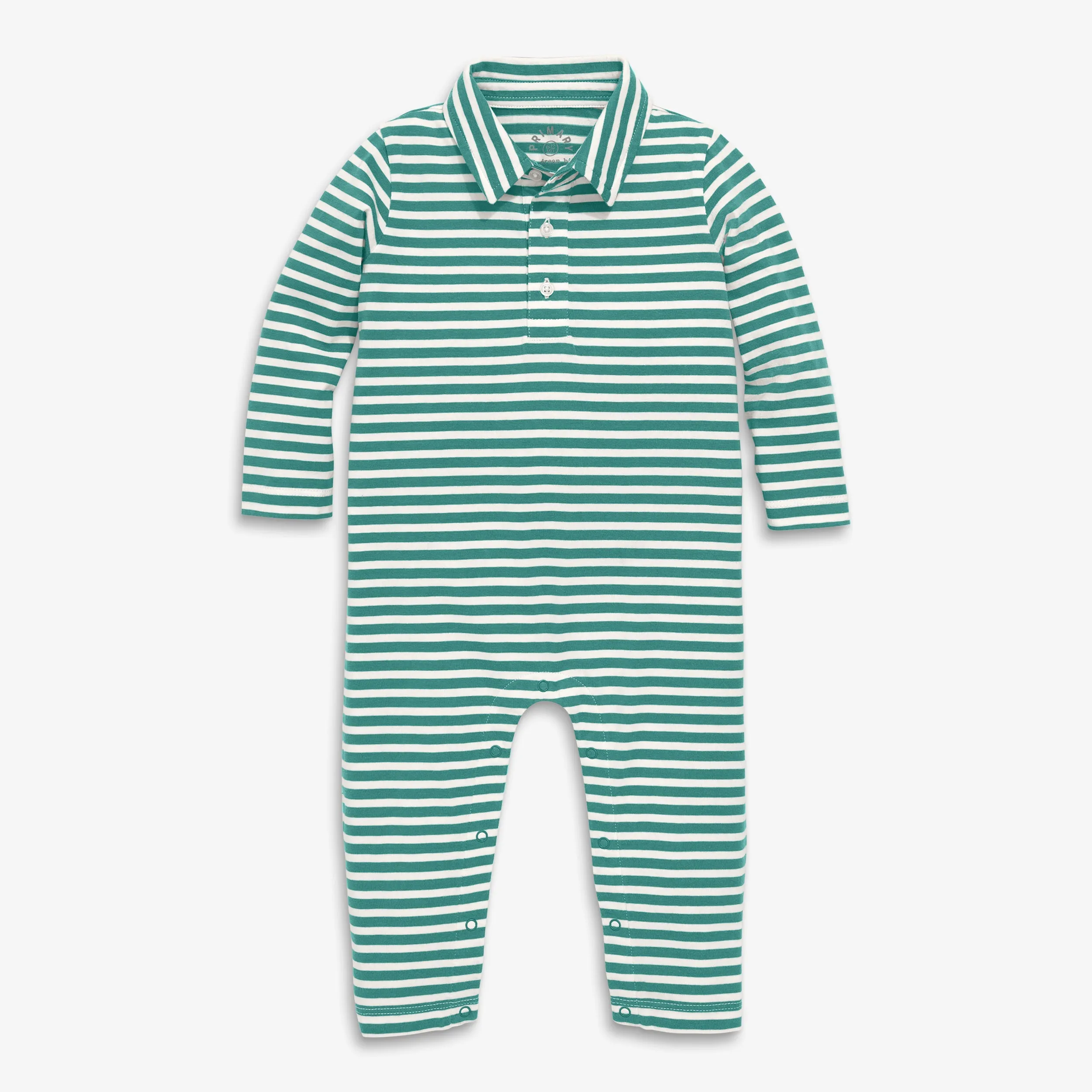 Baby long sleeve polo romper in mini stripe