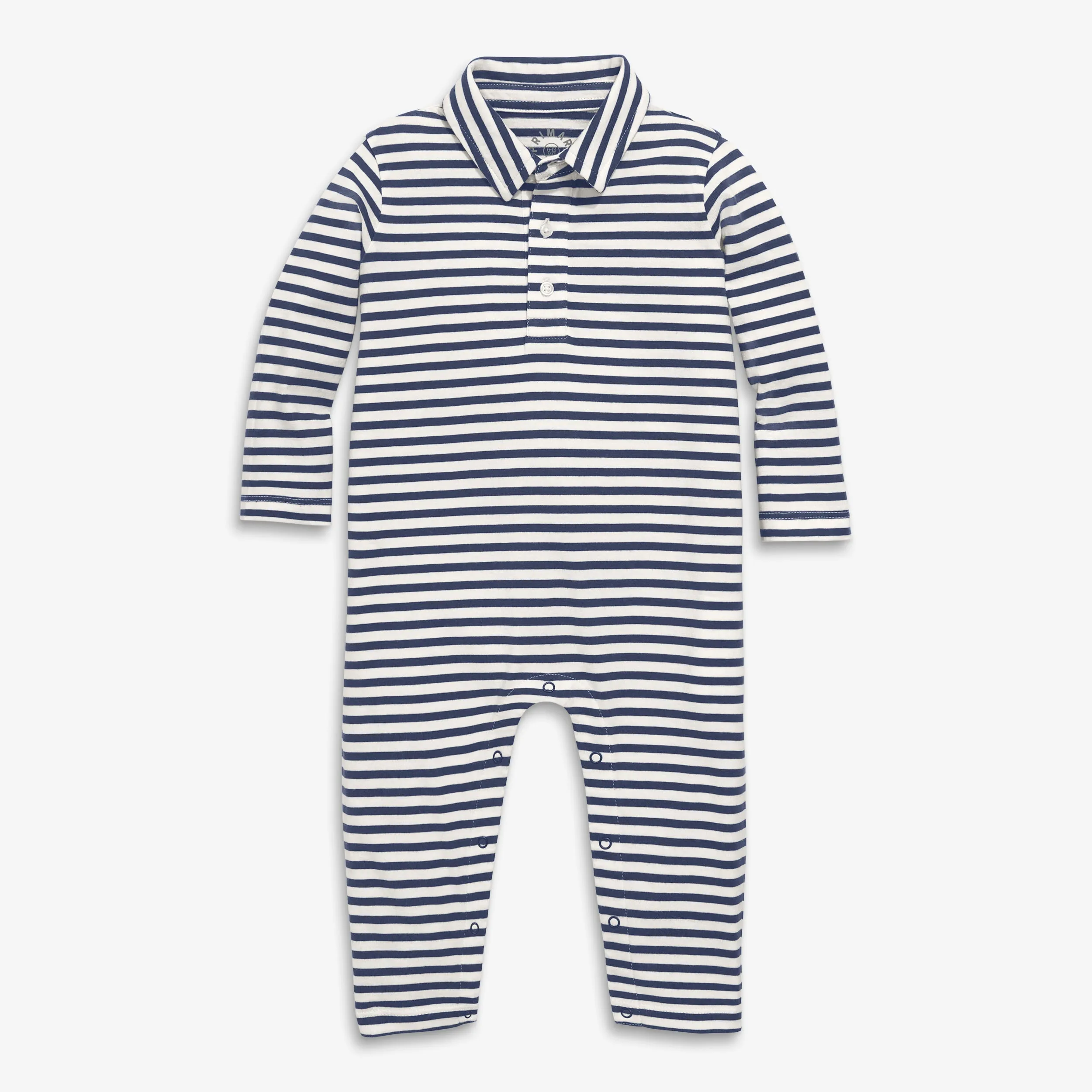 Baby long sleeve polo romper in mini stripe