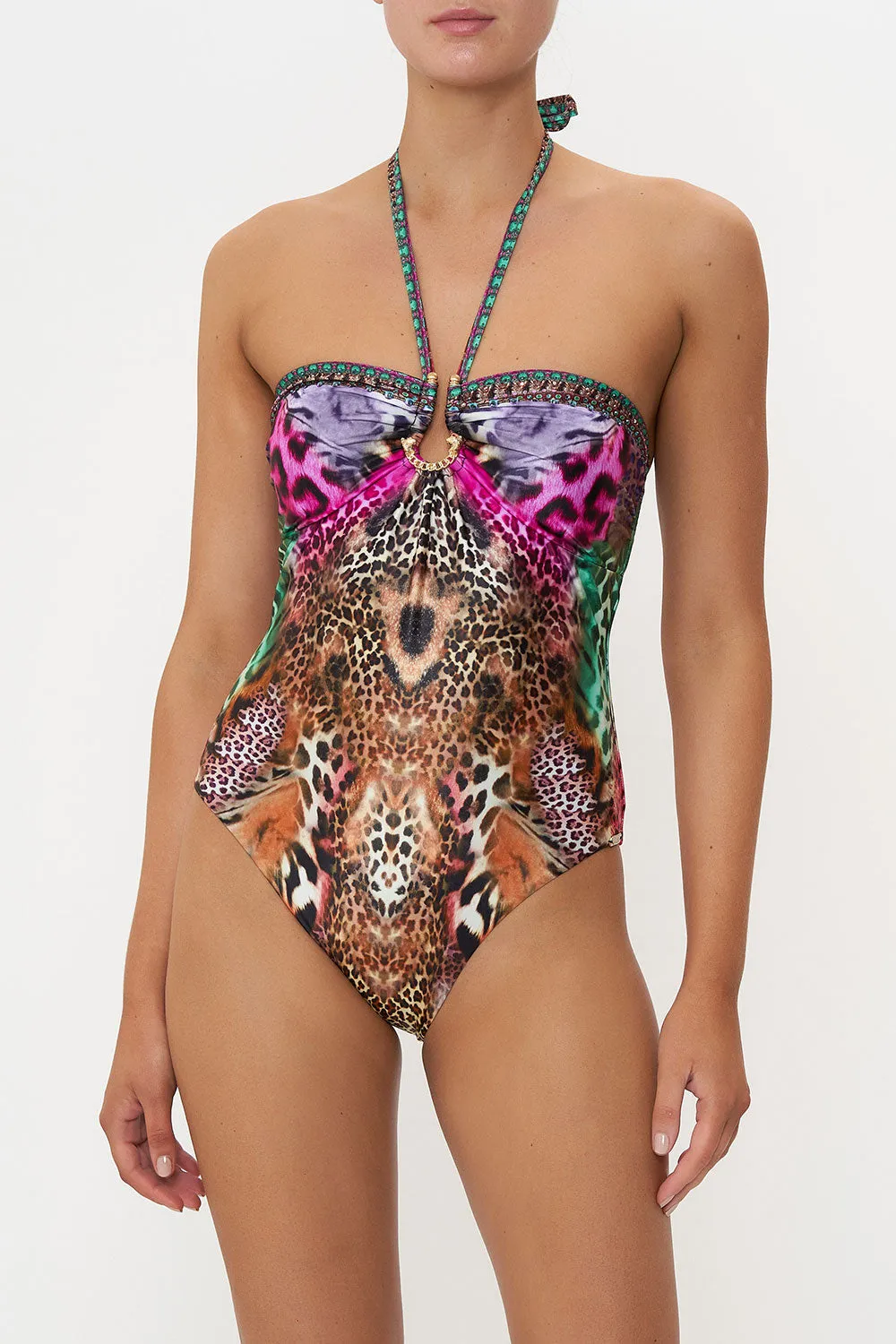 BANDEAU ONE PIECE WITH RING TRIM SURREALIST SUSPENSION