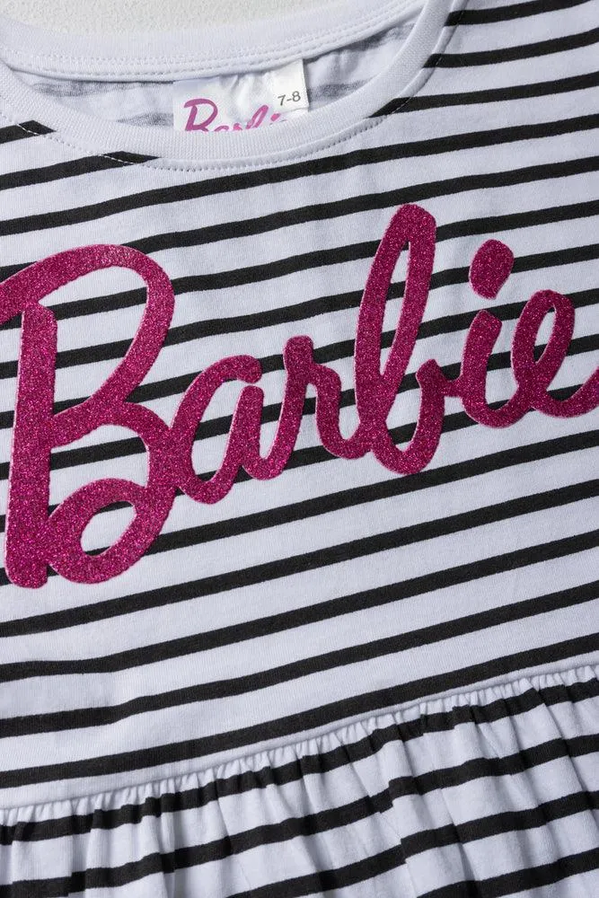 Barbie Frill Stripe Dress White And Black