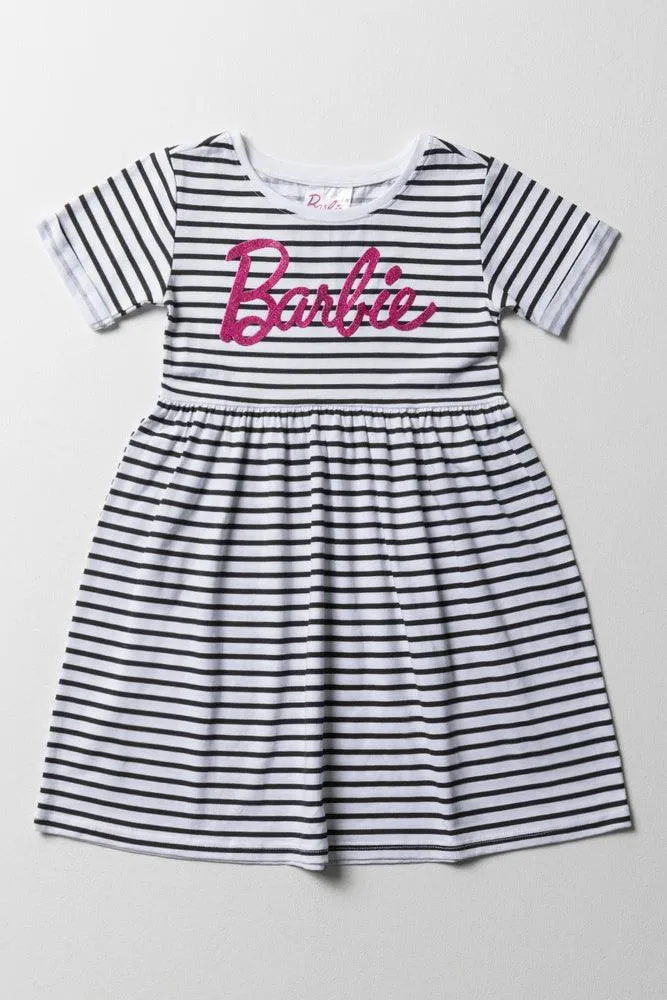 Barbie Frill Stripe Dress White And Black