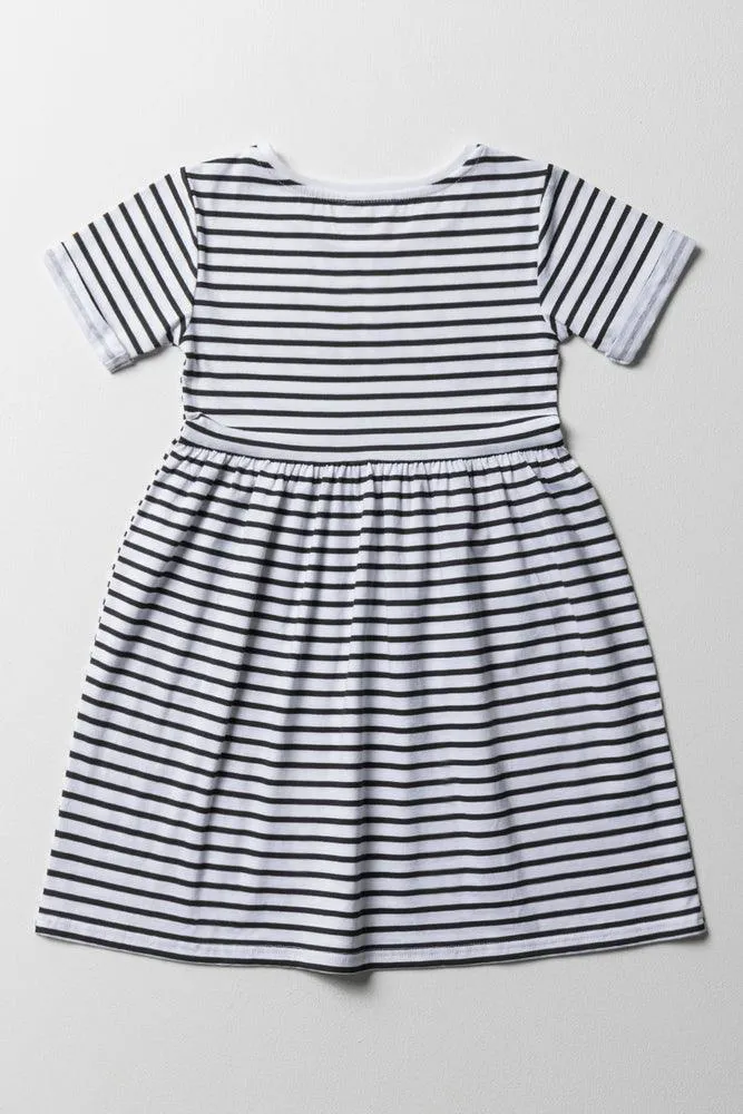 Barbie Frill Stripe Dress White And Black