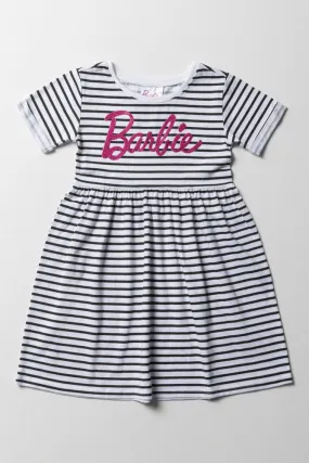 Barbie Frill Stripe Dress White And Black