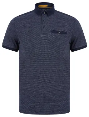 Bardell 2 Cotton Jacquard Polo Shirt with Chest Pocket in Sky Captain Navy - Kensington Eastside