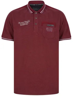 Barrage Cotton Pique Polo Shirt With Chest Pocket In Chocolate Truffle Red Marl - Dissident