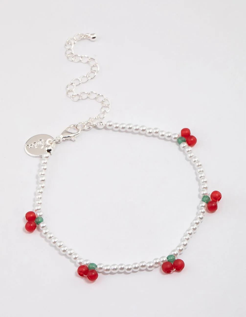 Beaded Cherry Pendant Stretch Bracelet