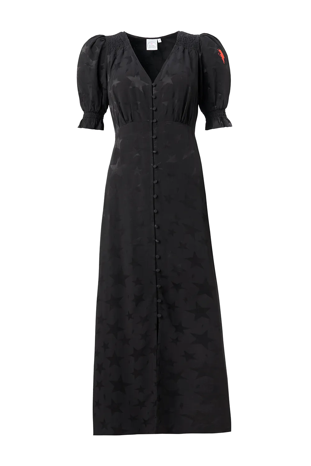 Black Jacquard Star Flute Sleeve Midi Tea Dress