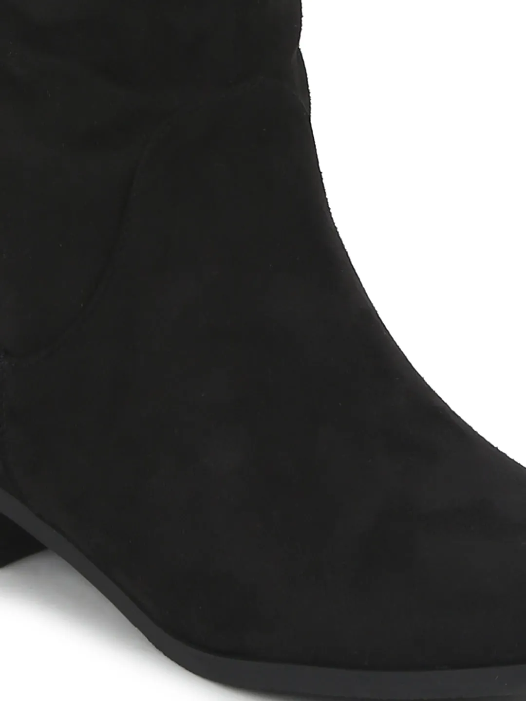 Black Micro Slouch Flat Calf Length Long Boots