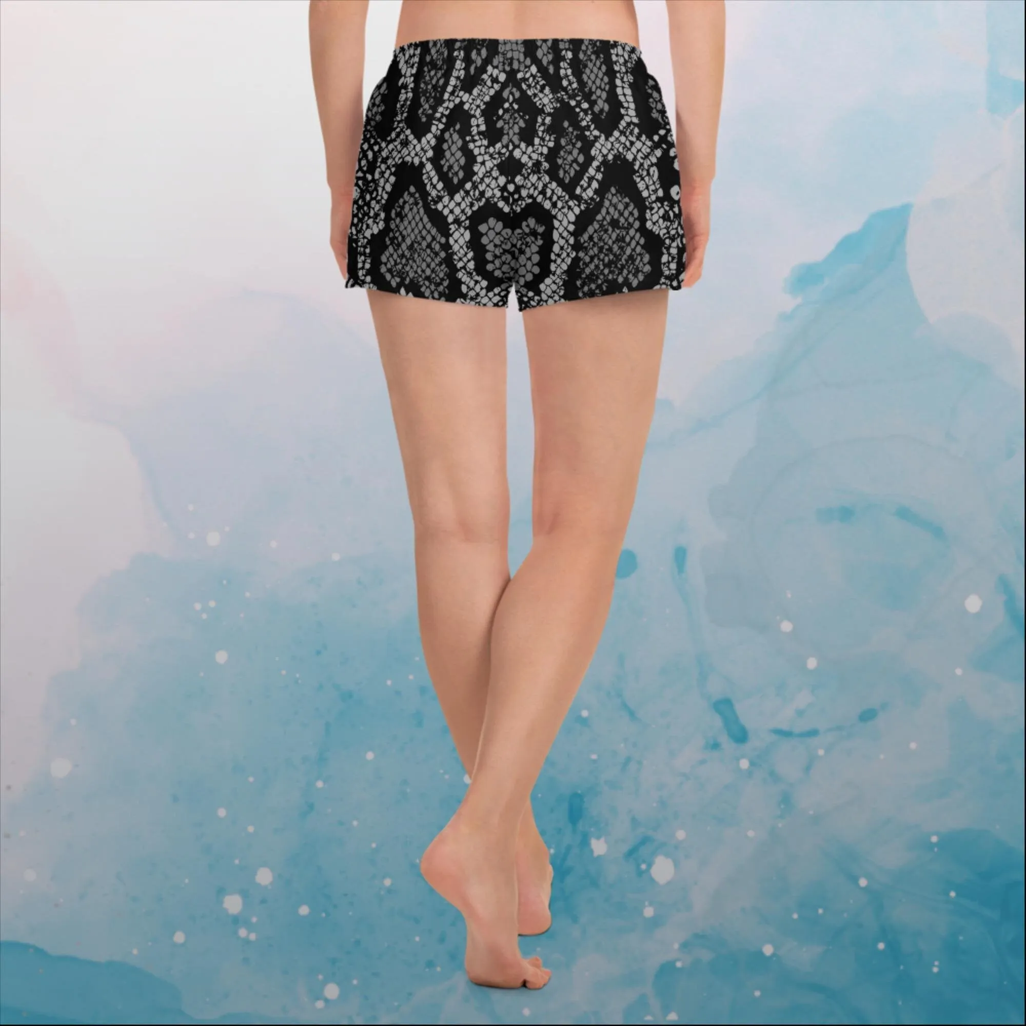 Black Snake Skin Print Womens Recycled Athletic Shorts