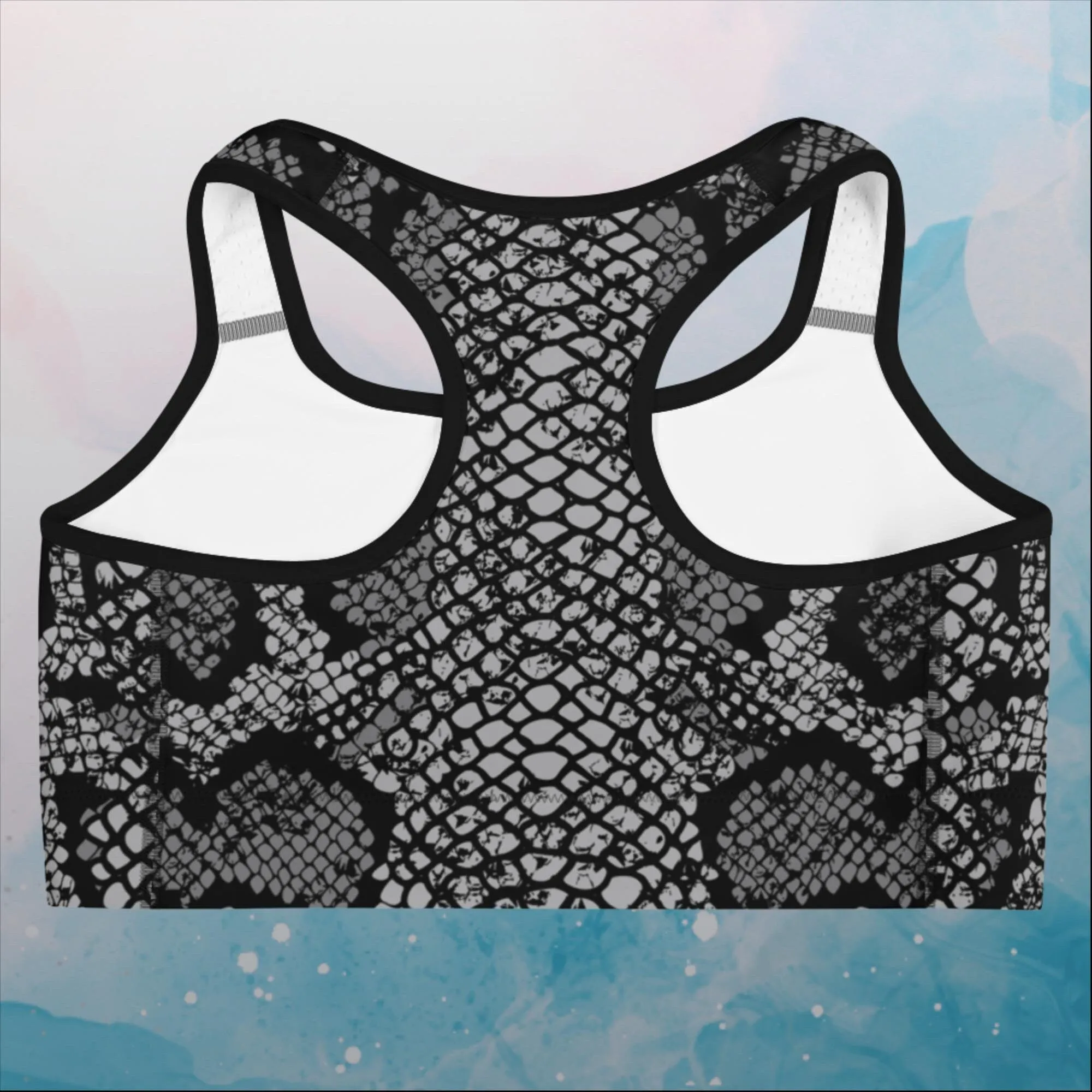 Black Snake Skin Print Womens Sports Bra