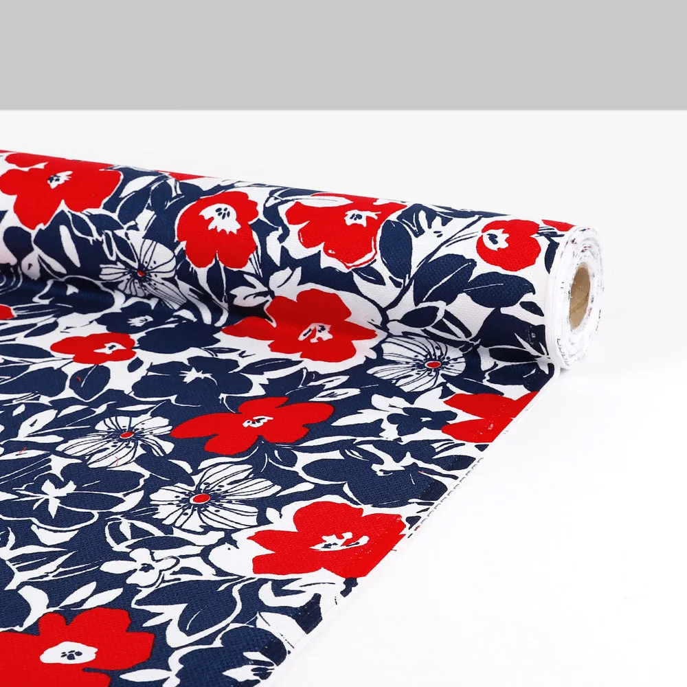 Blooming Rockrose Textured Cotton - Navy / Red