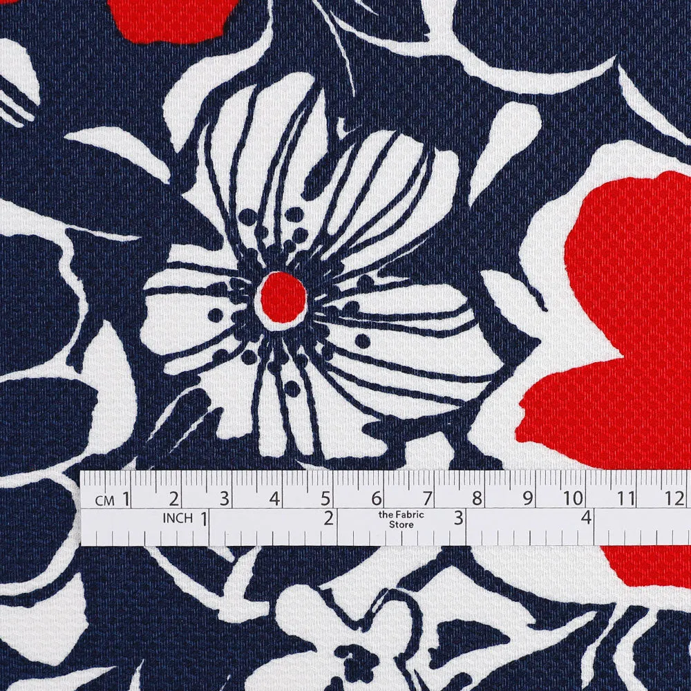 Blooming Rockrose Textured Cotton - Navy / Red