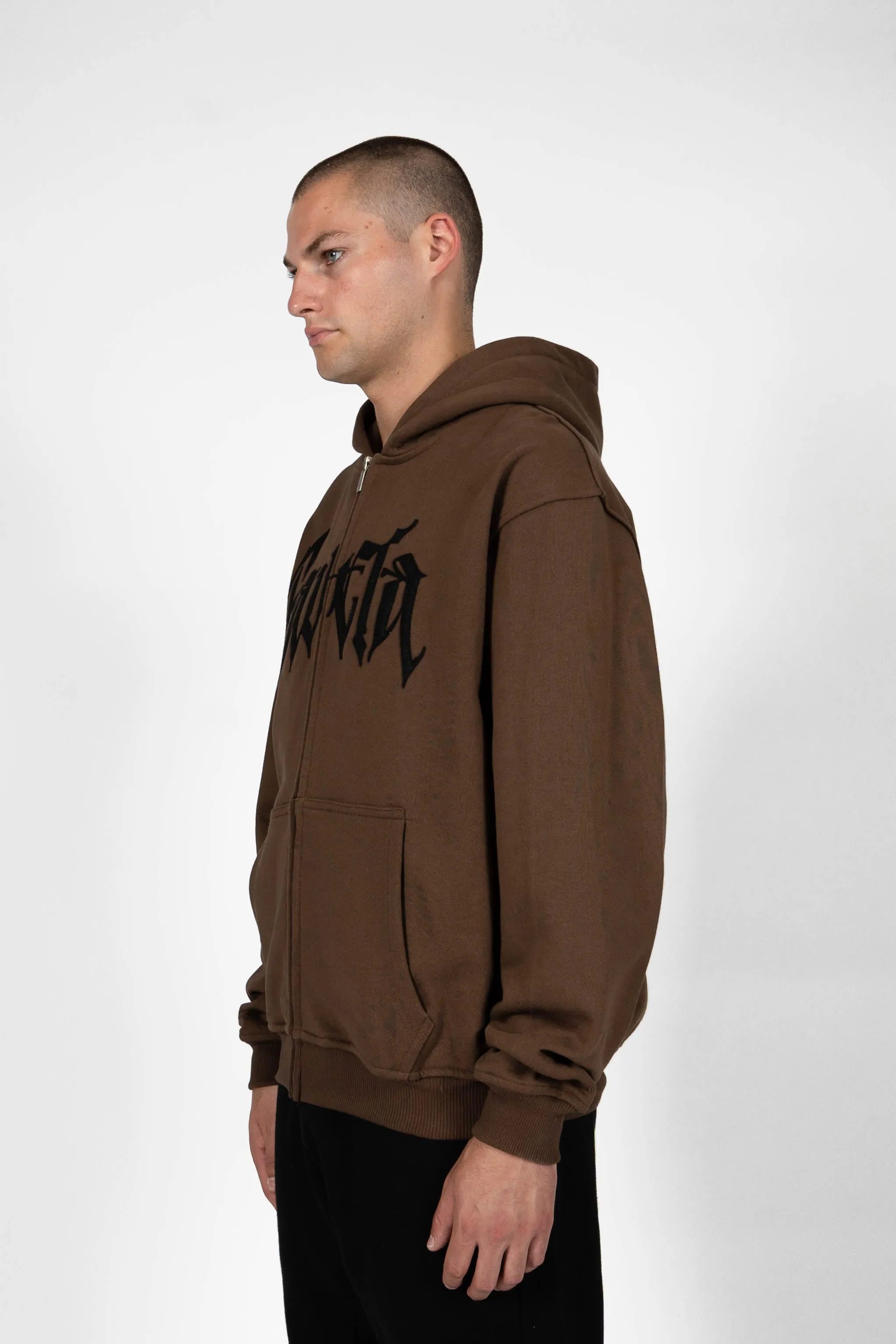 BOLT FLEECE COFFEE BROWN ZIP HOODIE