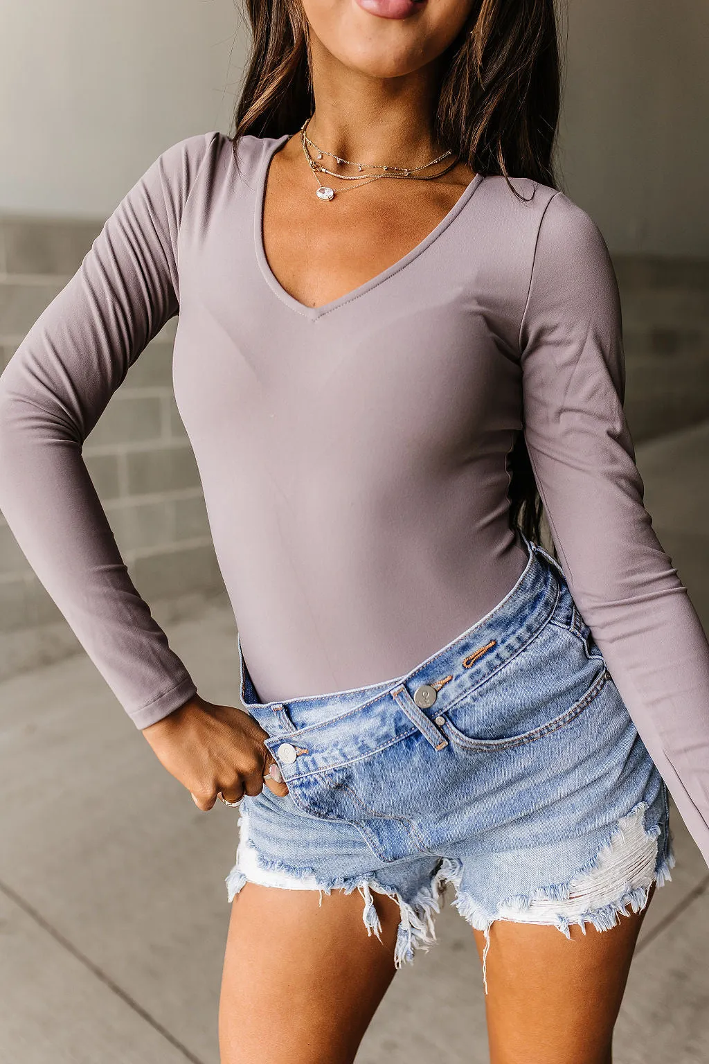 Bombshell Long Sleeve Bodysuit - Pewter