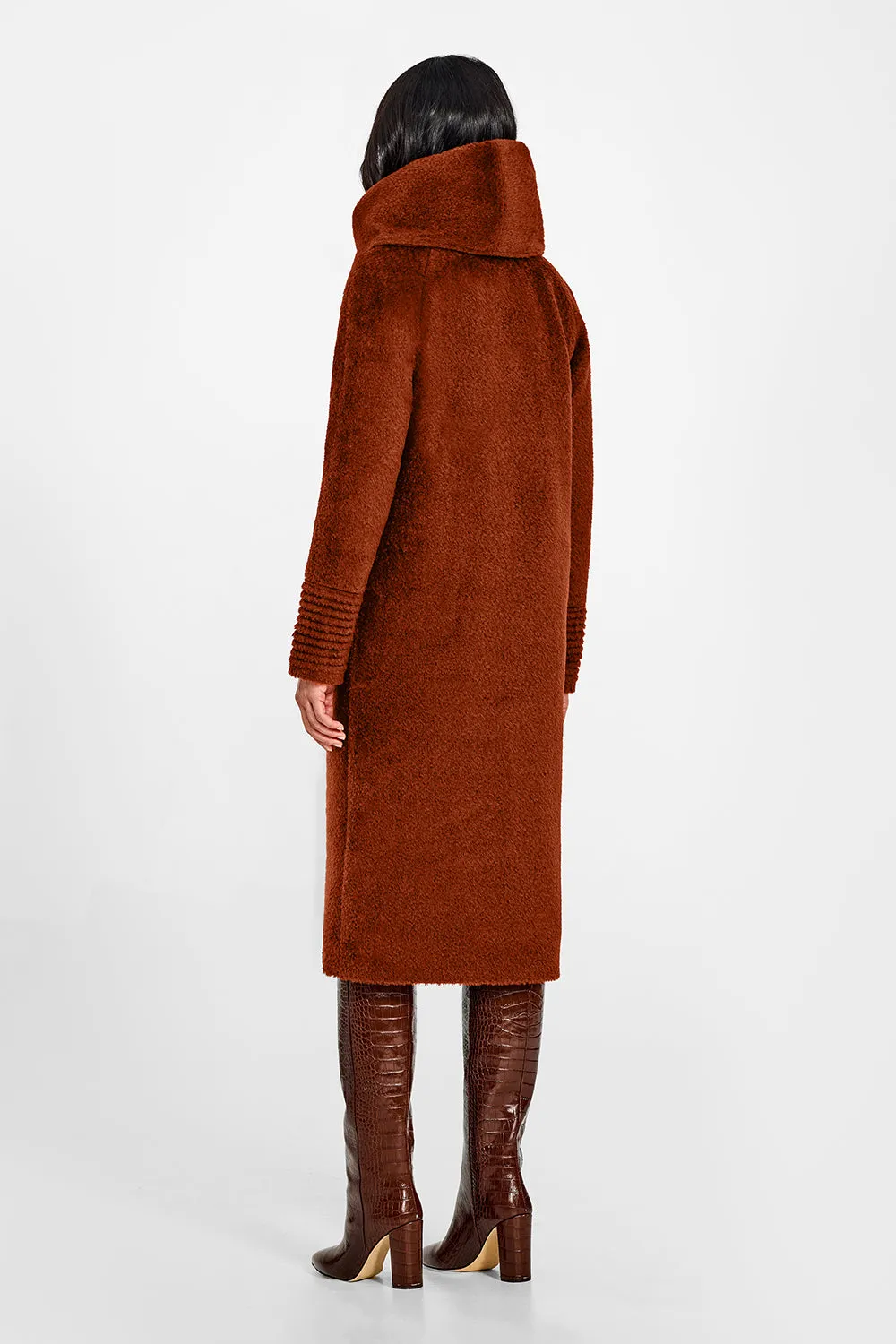 Bouclé Alpaca Long Hooded Coat