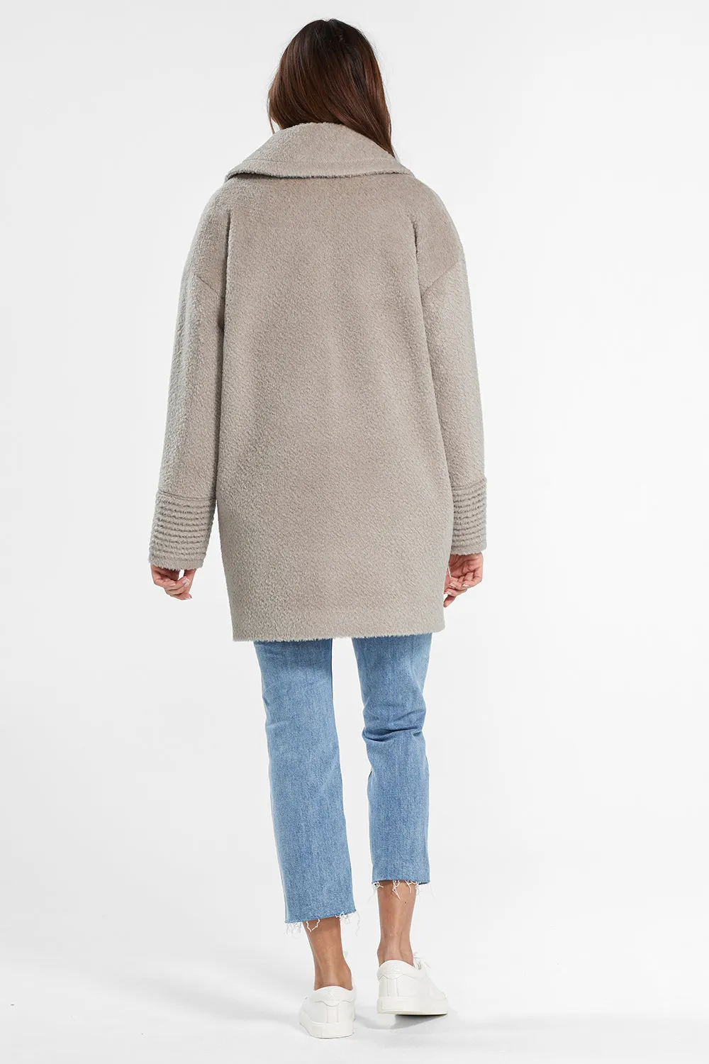 Bouclé Alpaca Mid Length Oversized Notched Collar Coat