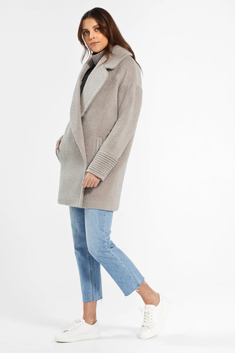 Bouclé Alpaca Mid Length Oversized Notched Collar Coat