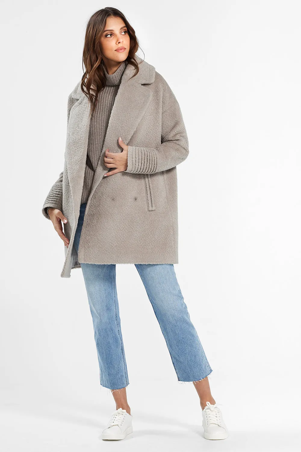 Bouclé Alpaca Mid Length Oversized Notched Collar Coat