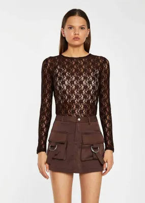 Brighid Long Sleeve Lace Bodysuit - Brown