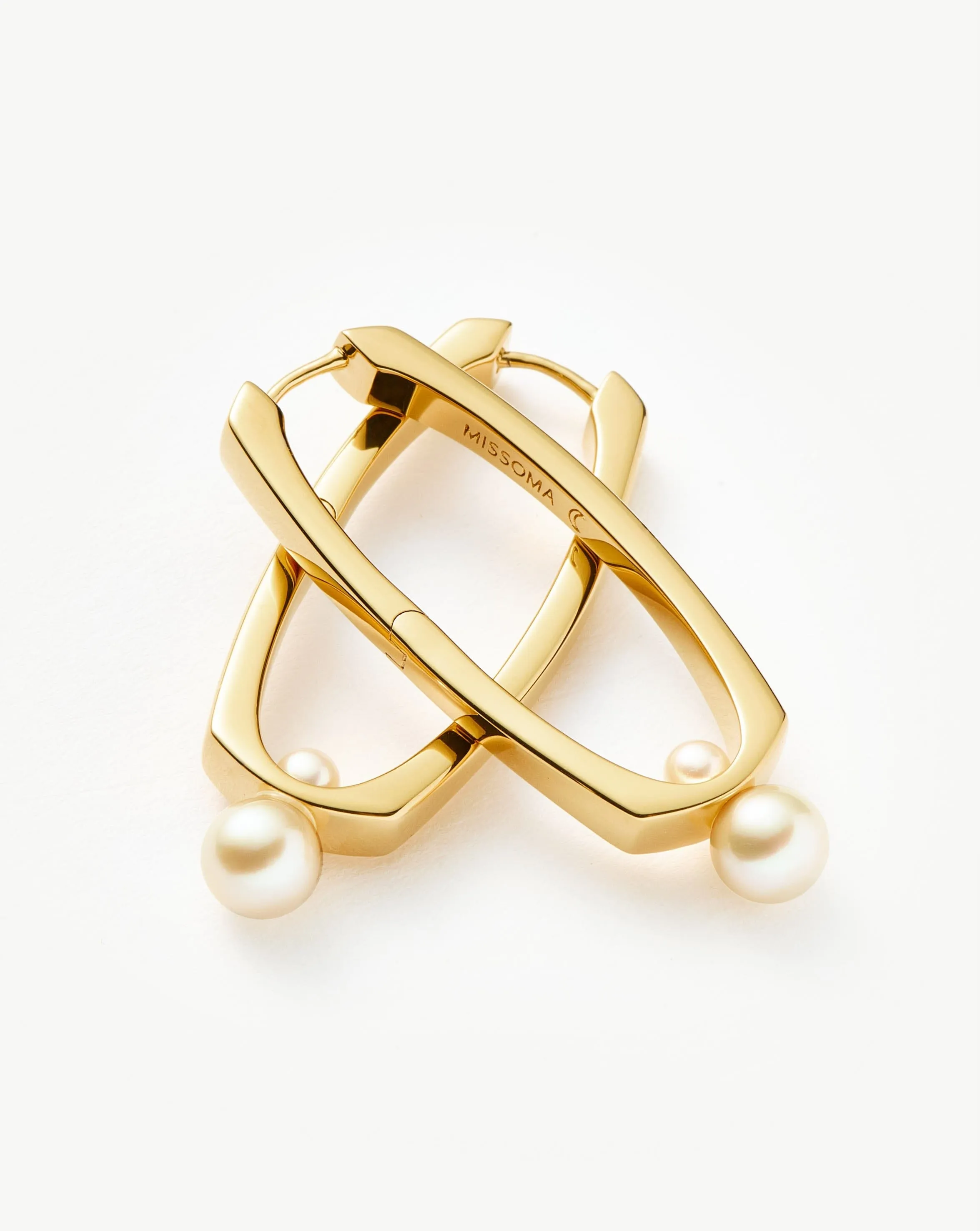 Button Pearl Ovate Hoop Earrings | 18ct Gold Plated/Pearl