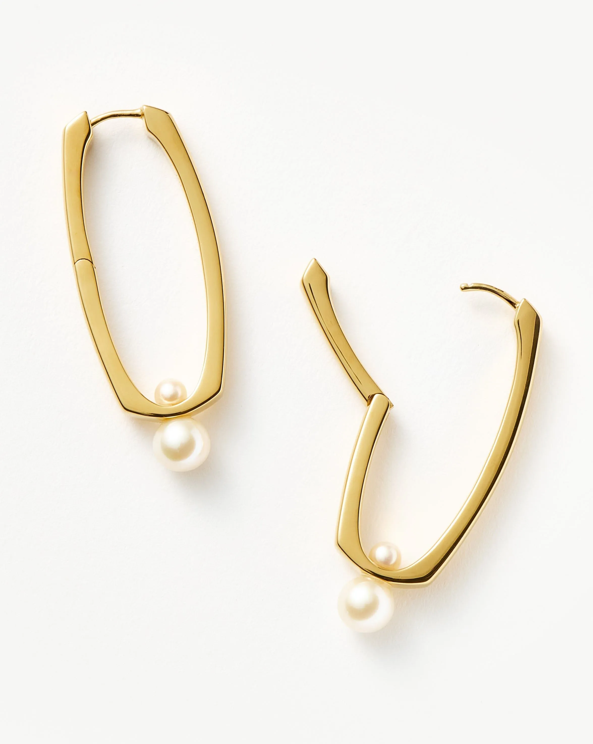 Button Pearl Ovate Hoop Earrings | 18ct Gold Plated/Pearl