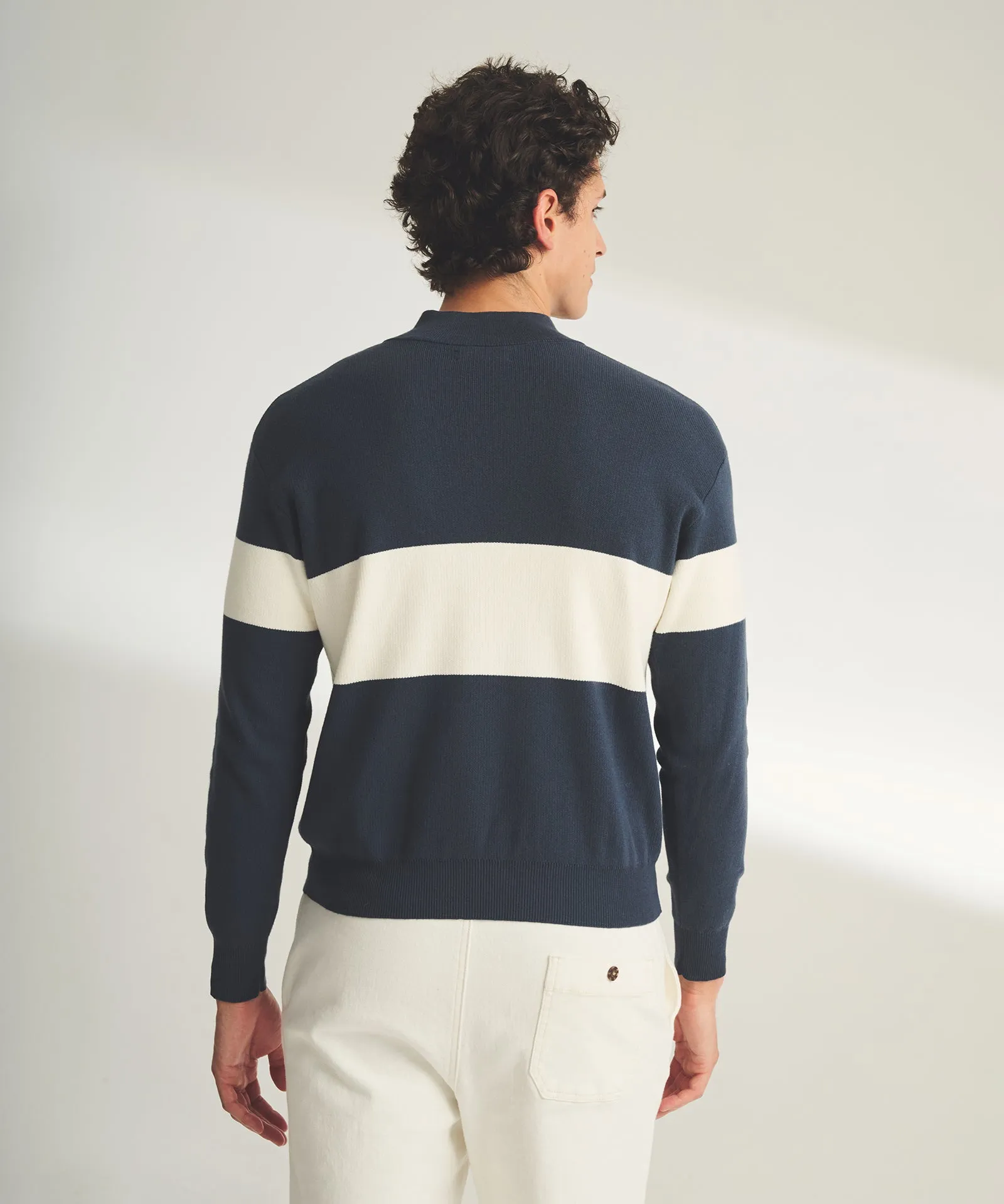 Café Cotton Cashmere Striped  Quarter Zip