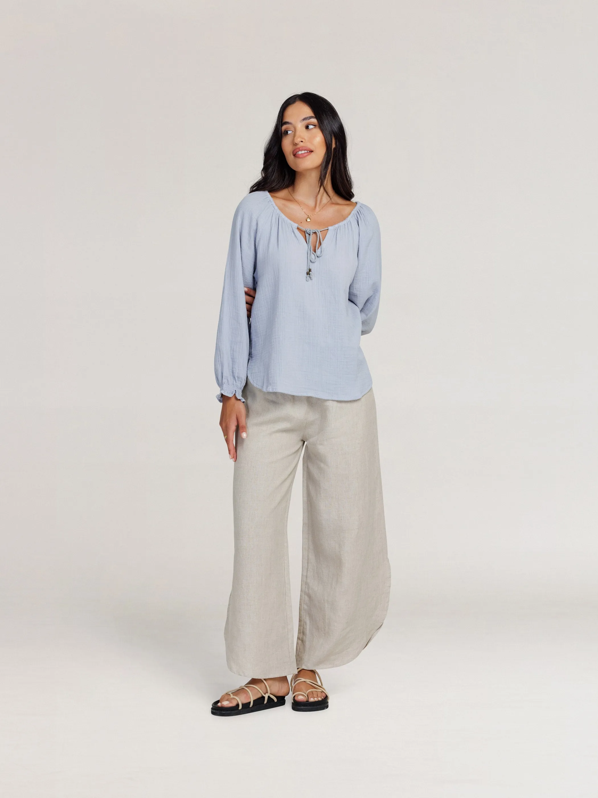 Capri Cotton Blouse Slate Blue